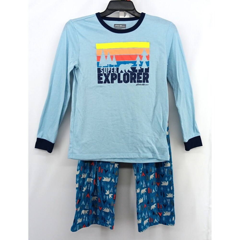 Eddie Bauer Pajamas Boys Large Blue Outdoor Theme Long Sleeve Elastic Waist